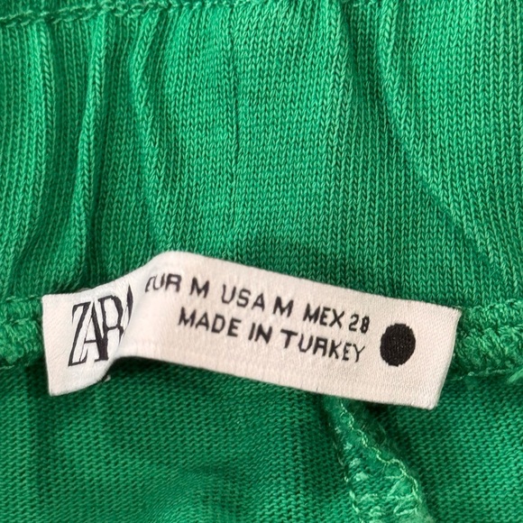 ZARA Kelly Green Tied Cotton Pants Size Medium - High Waisted Wide Leg - Picture 4 of 5